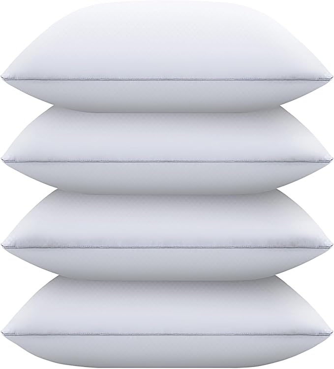 Piwaal Bed Pillows for Sleeping King Size Set of 4, Down Alternative Filling, Fluff by Patting Pillows for Back, Stomach or Side Sleepers