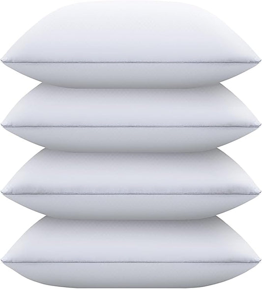 Piwaal Bed Pillows for Sleeping Queen Size Set of 4, Down Alternative Filling, Fluff by Patting Pillows for Back, Stomach or Side Sleepers