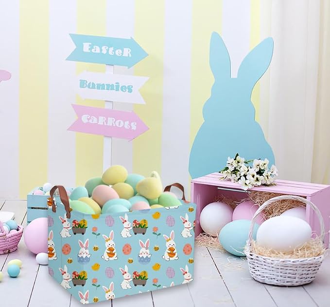Rectangular Easter Basket Kids Gift Baskets Empty Baby Basket for Boys and GirlsToy Storage Bins Organizer Bin Box Cute Room Decor for Home(Blue easter) - Image 2