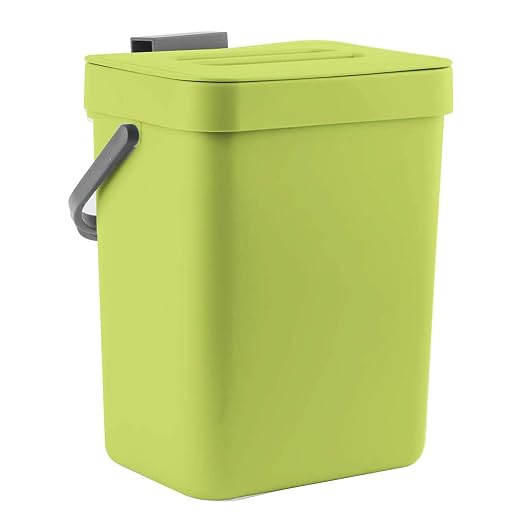 LALASTAR Food Waste Basket Bin for Kitchen, Small Countertop Compost Bin with Lid, Odor-Free Food Scrap Container, Wall Mounted Garbage Can, 3L/0.8 Gal, Green by LALASTAR