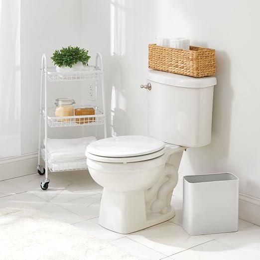 mDesign Small Metal 2.4 Gallon Trash Can Wastebasket Garbage Bin for Bathroom, Light Gray, Pack of 1 - Image 2