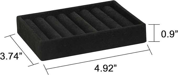 Frebeauty Small Jewelry Tray Set,Velvet Ring Organizer,Stackable Jewelry Organizer Tray,Mini Jewelry Drawer Organizer,4.92 x 3.74 x 0.9 Inches,7 Slots Ring Tray for Women (Set 2,Black) - Image 3