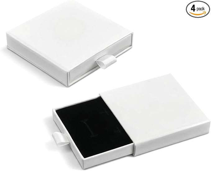 Jewellery Gift Box, 4 Pcs Ring Necklace Box Small Gift Boxes for Bracelets Earrings Necklaces Bracelet Drawer Organizer Square Pendent Storage Case for Birthday DIY Wrapping(White) by Unknown