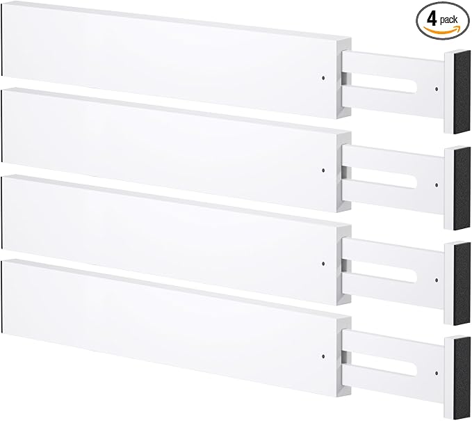 Bamboo Drawer Dividers,17-22" Adjustable Kitchen Drawer Organizer for Clothes,4 Pack Expandable Drawer Organization Separators for Bedroom,Bathroom,Dresser and Office,White by Ryqtop