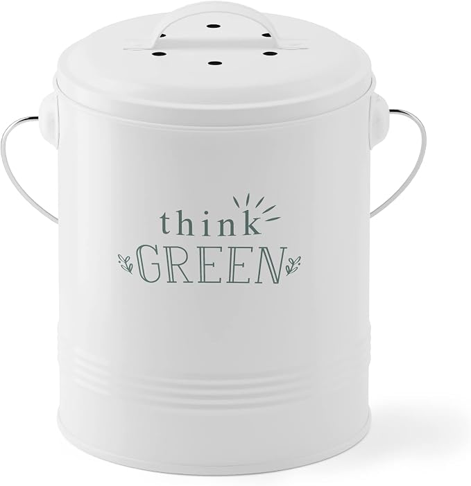 Barnyard Designs Compost Bin for Kitchen Counter - 1.2 Gallon Countertop Composter with Extra Smell-Absorbing Filters and Inner Bucket for Easy Cleaning - Food Waste Bin for Kitchen with Lid (White) by BarnyardDesigns