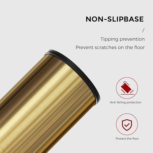 9L/2.4Gal Gold Trash Can,Brass Bathroom Garbae Can with Flipping Lid,Small Brass Garbage Can for Office, Laundry Room,Bedroom,Hotel - Image 5
