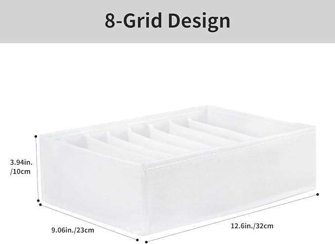 4 Packs T-shirt Drawer Organizers for Clothing,8 Grids Compartment Wardrobe Storage Box, Washable Clothes Organizer for Folded Clothes, T-shirt, Legging, Silk Scarve-White - Image 4