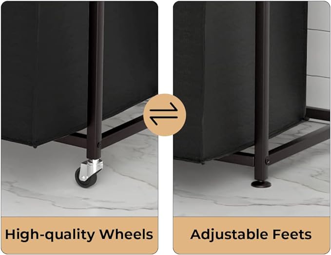 Herture Laundry Hampers with Shelf, Laundry Basket 3 Section, Laundry Sorter with Pull-Out Removable Large 3 Color Bags and Movable Wheels, Metal Frame, 3 x 15.87 Gallons (60L), Rustic Brown PF04XLN - Image 6
