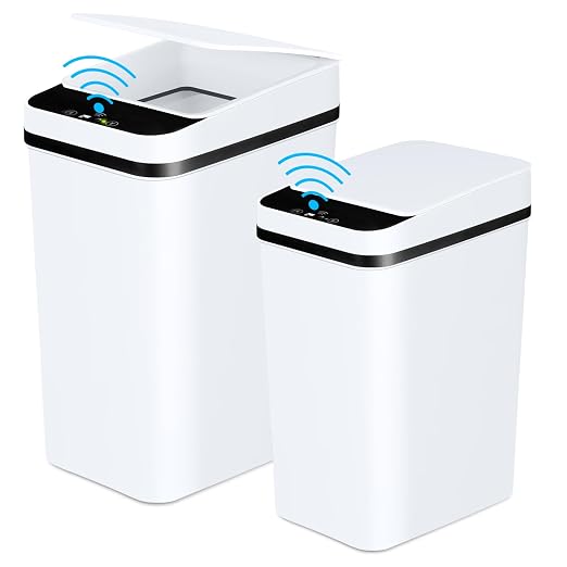 Anborry Bathroom Trash Cans with Lid 2 Pack Touchless Automatic Motion Sensor 2.2 Gal & 4 Gal Small Garbage Can, Smart Electric Narrow Garbage Bin for Bedroom Office Kitchen (White) by Anborry
