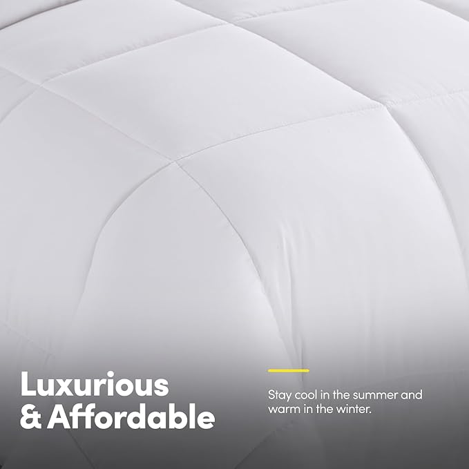 Sweet Home Collection 7 Piece Comforter Set Bag Solid Color All Season Soft Down Alternative Blanket & Luxurious Microfiber Bed Sheets, White, Queen