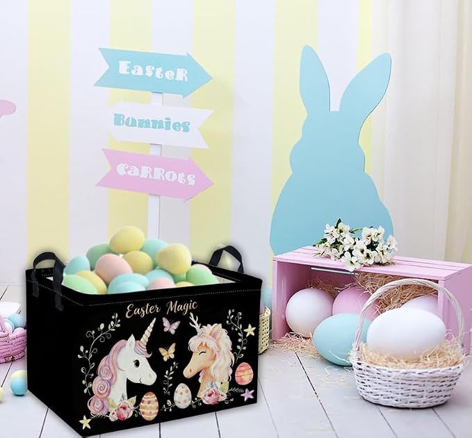 Rectangular Easter Unicorn Baskets Gift Basket Empty Kids Storage Bins Baby Girls Basket Kids Toy Storage Bin Organizer Box Room Decor for Home(Unicorn) - Image 5