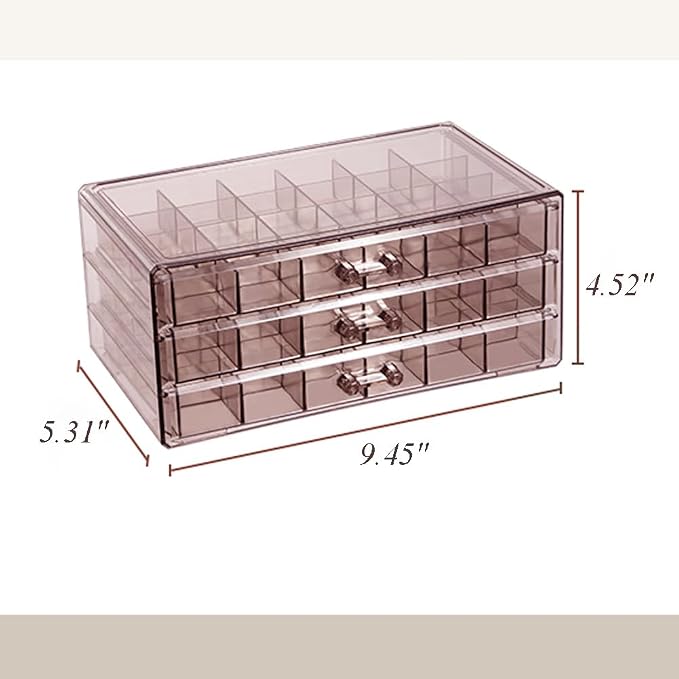 YUFONG Earring Storage Box Organizer 3 Drawers Acrylic Jewelry Storage Box Holder Transparent Jewelry Display Stand with 72 Small Compartments Gift for Women Girls (Clear Purple Brown) - Image 6