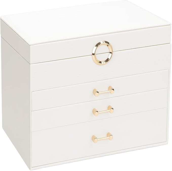 Jewelry Box with Mirror，Jewelry Holder Organize with 3 Drawer，4-Layer Jewelry Box for Women Girls，Large Jewelry Storage Box. (White - Image 2