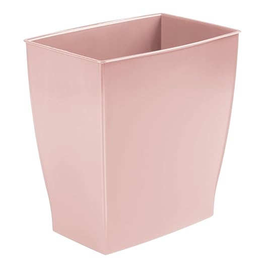iDesign Small Plastic Bathroom Trash Can, Slim Rectangle Garbage Bin for Bedroom, Office, Dorm, Pink by iDesign