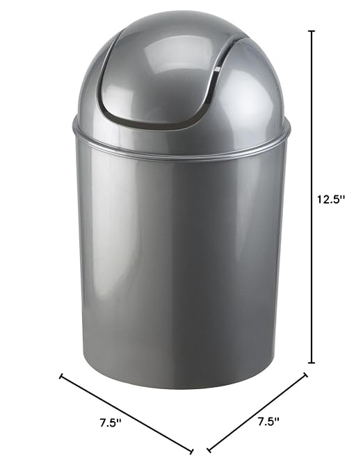 Umbra 1.25 Gallon Mini Waste Can with Removable Swing-Top Lid - Small Garbage Bin for Kitchen, Bathroom, Bedroom, Office - Compact Trash Can Fit Under Tables & Counters - Silver - Image 7