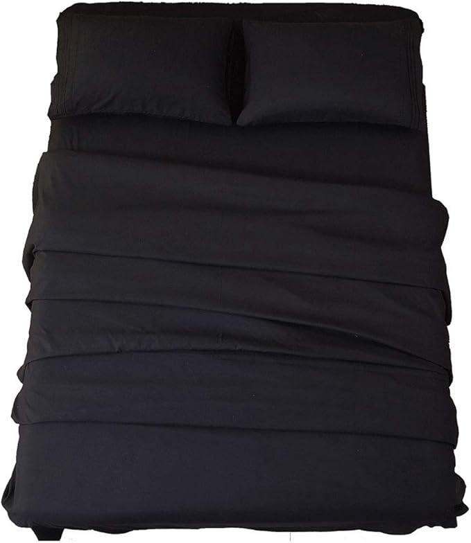 SONORO KATE Bed Sheet Set Super Soft Microfiber 1800 Thread Count Luxury Egyptian Sheets 18-Inch Deep Pocket Wrinkle and Hypoallergenic-4 Piece(King Black)