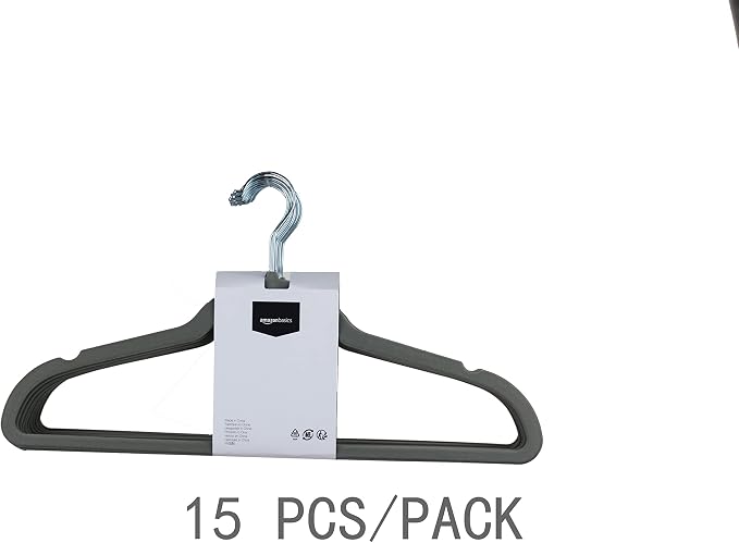 Amazon Basics Slim Velvet Non-Slip Space Saving Suit Clothes Hangers for Closet Organization, Gray/Silver, 100-Pack - Image 7