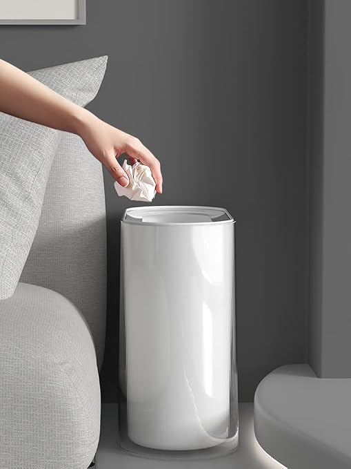 IEEK Small Waste Basket Slim Trash Can 3.2 Gallon/12L Clear and White Garbage Can Rectangle Plastic Wastebaskets Container Bin for Narrow Spaces Office,Bathroom, Bedroom,Kitchen,Living Room,Study - Image 4