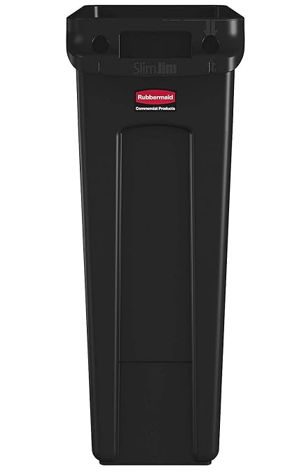Rubbermaid Commercial Products Slim Jim Plastic Rectangular Trash/Garbage Can With Venting Channels, 23 Gal, Black, for Kitchen/Office/Workspace, Pack of 4 - Image 2