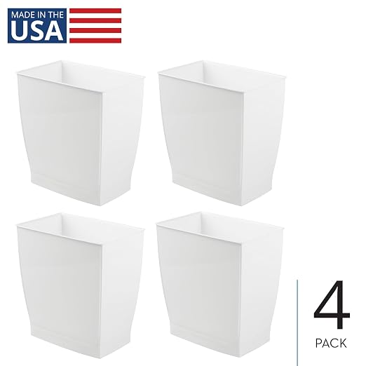 iDesign Small Plastic Bathroom Trash Can, Slim Rectangle Garbage Bin for Bedroom, Office, Dorm, 4-Pack, White - Image 2