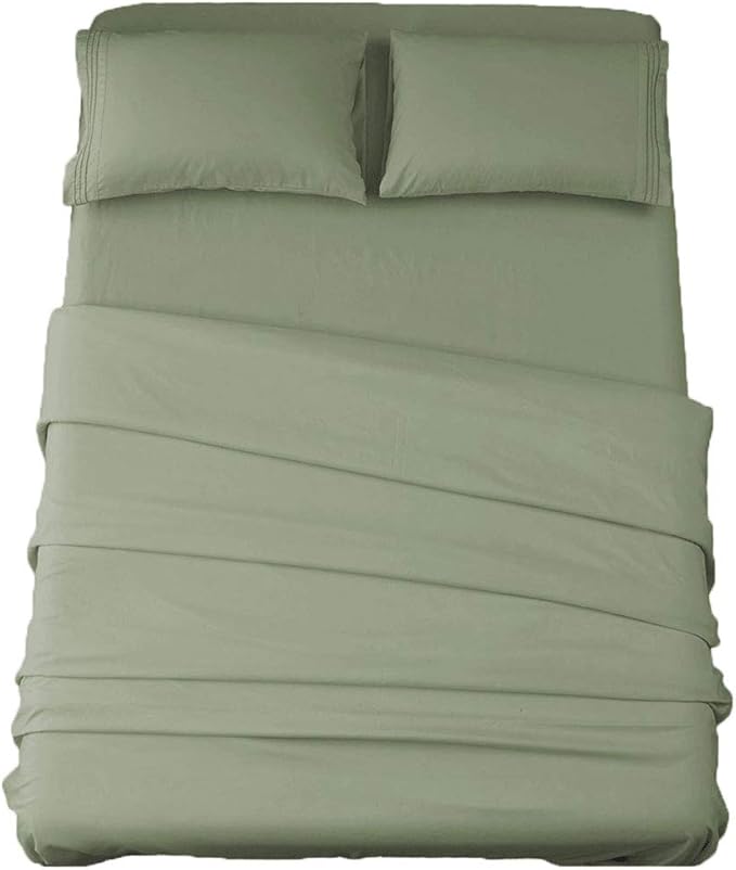 SONORO KATE Bed Sheet Set Super Soft Microfiber 1800 Thread Count Luxury Egyptian Sheets 16-Inch Deep Pocket，Wrinkle and Hypoallergenic-4 Piece (Sage, King)