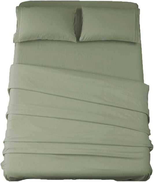 SONORO KATE Bed Sheet Set Super Soft Microfiber 1800 Thread Count Luxury Egyptian Sheets 16-Inch Deep Pocket，Wrinkle and Hypoallergenic-3 Piece (Sage, Twin)