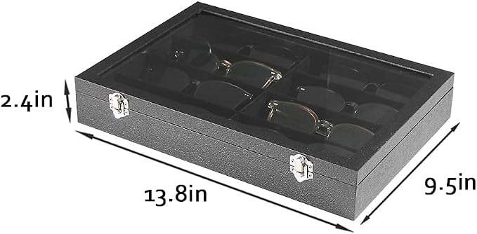 Coward Sunglass Organizer Tray Box, Black Velvet Grids Eyeglasses Display Tray Case with Transparent Glass Lid for Home Use or Store Shop Selling Show - Image 5