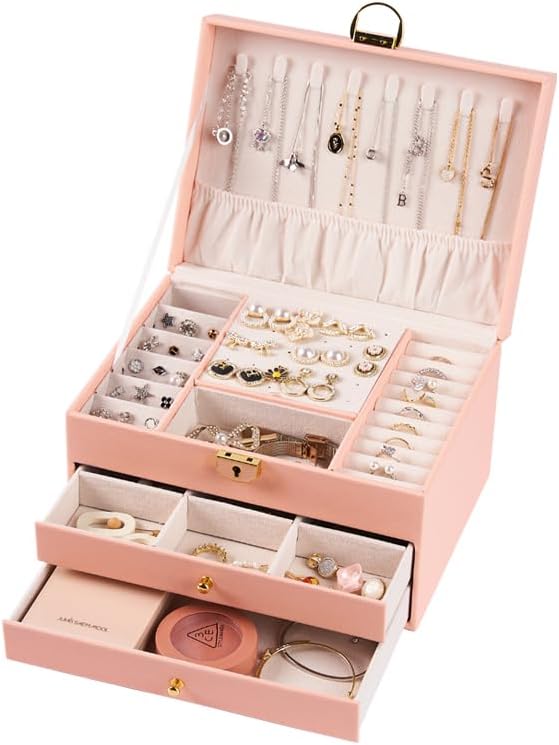 coobest 3 Layer Jewelry Box, Jewelry Holder with Lockable Drawer, Large Jewelry Boxes & Organizer with Velvet Earring Holder, Gifts for Mom Women - Image 9