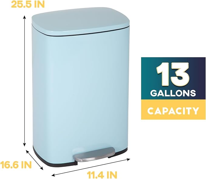 FDW | 13 Gallon Trash Can with Lid | Blue | Fingerprint-Proof | Made of Brushed Stainless Steel | Soft-Close Step Pedal | Hands-Free Use | Easy to Clean | for Kitchen, Office, Bathroom - Image 7
