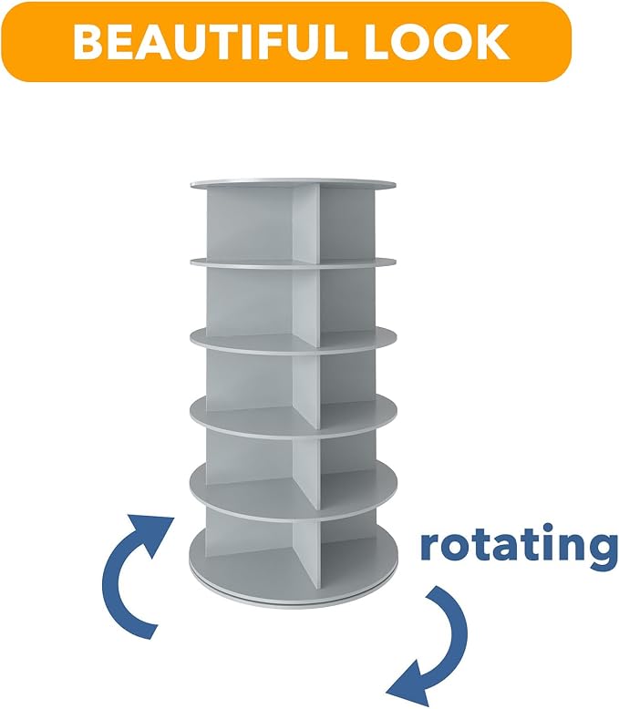 SpaceAid 5 Tier Rotating Shoe Rack Tower, Spinning Shoe Display Lazy Susan, Revolving 360 Shoe Rack Storage Round Carousel, Vertical Handbag Rotate Shoes Closet Organization (5-Tier Gray) - Image 7