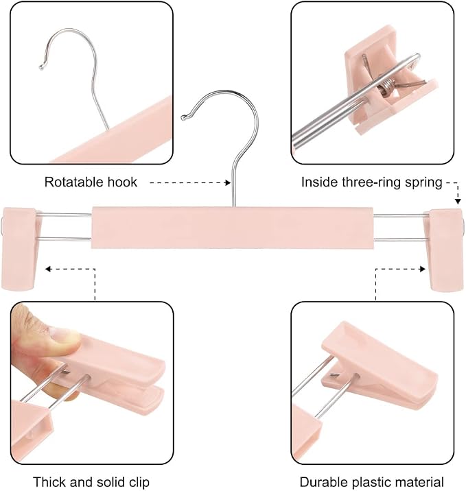 GUANJUNE Clothes Pants Hangers, Space-Saving Skirt Holders with 360 ° Swivel Hooks, Adjustable Clips, Trouser Hangers, Clothes Coat Garment Jeans Hangers (20 Pack, Pink) - Image 2
