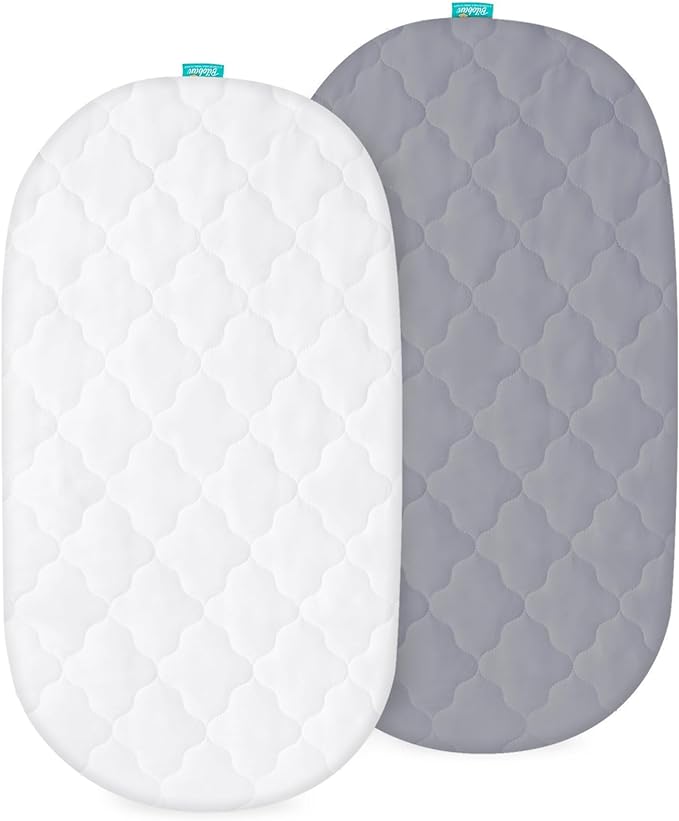 Bassinet Mattress Pad Cover, Fits 15” x 30.5” Regalo Basics, Graco Sense2Snooze Bassinet/Delta Children/Dream On Me Lacy Bassinet, 2 Pack, Ultra Soft Waterproof Breathable, White and Grey