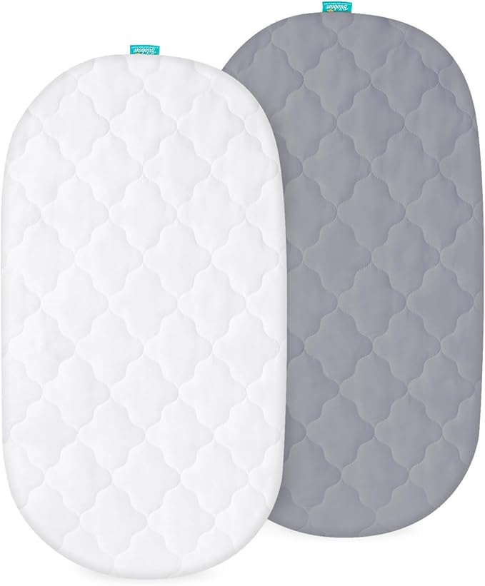 Bassinet Mattress Pad Cover, Fits 18” x 28” Munchkin Brica, Graco Pack 'n Play Day2Dream Bassinet and Pamo Babe 4 in 1 Portable(only for Bassinet), 2 Pack, Ultra Soft Waterproof, White and Grey