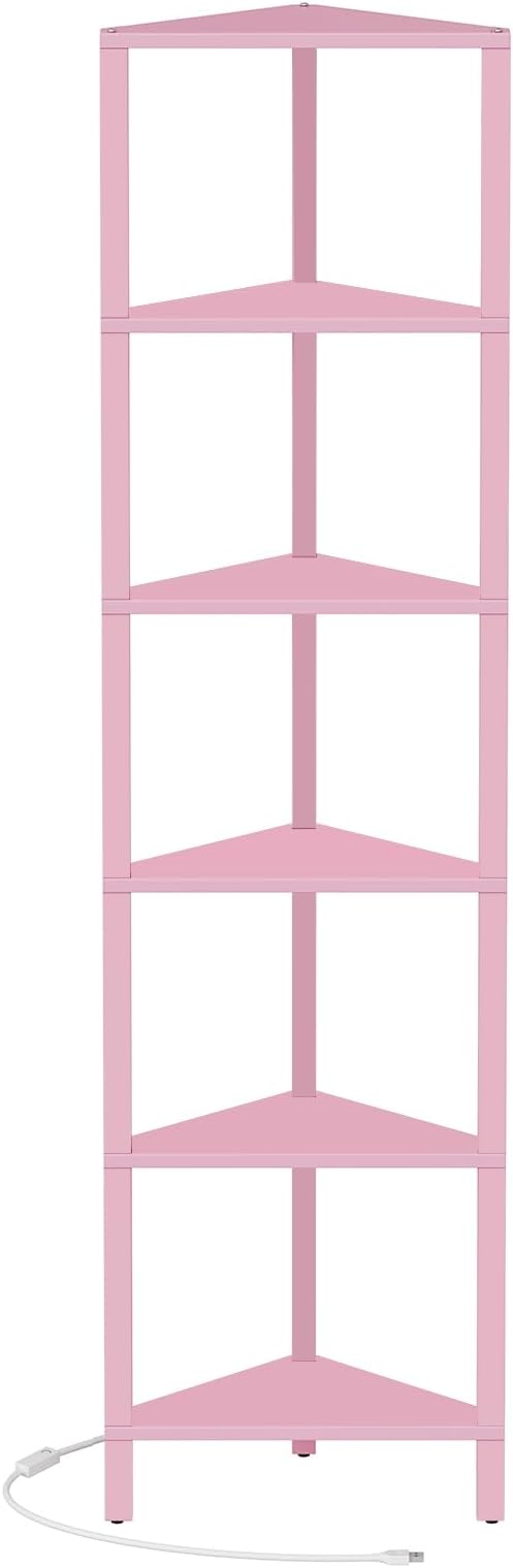 TUTOTAK Corner Shelf with LED Light, 6-Tier Corner Bookshelf for Small Space, Narrow Display Corner Shelf Stand with Storage Rack, for Living Room, Bedroom, Pink BS05BP006L - Image 7