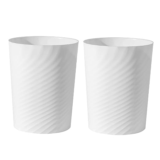 UUJOLY Plastic Small Trash Can Wastebasket, Garbage Container Basket for Bathrooms, Laundry Room, Kitchens, Offices, Kids Rooms, Dorms, (White, 1.8 Gallon/2 Pack) by UUJOLY