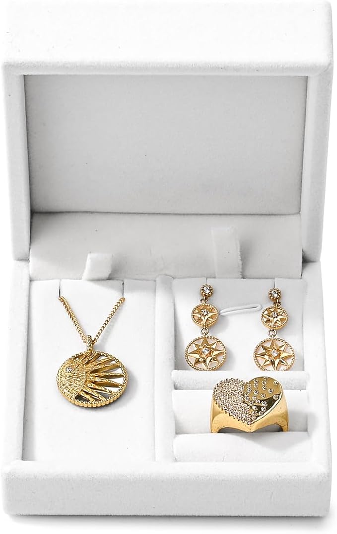 3-in-1 Velvet Jewelry Set Gift Box: Earring, Ring, Necklace Boxes - Small Jewelry Storage for Travel, Birthday, Mother's Day, Valentine's Day Gifts (White) by Papten