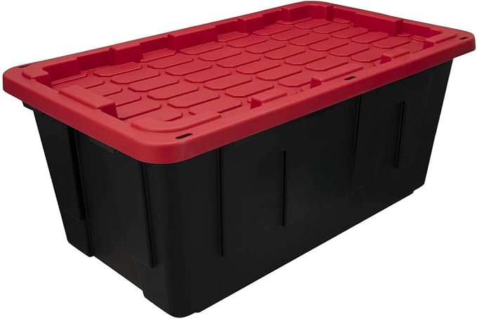 4 Pack, 27 Gallon Large Storage Bin, Plastic Storage Container with Stackable Snap-On Lid, Black and Red - Image 2