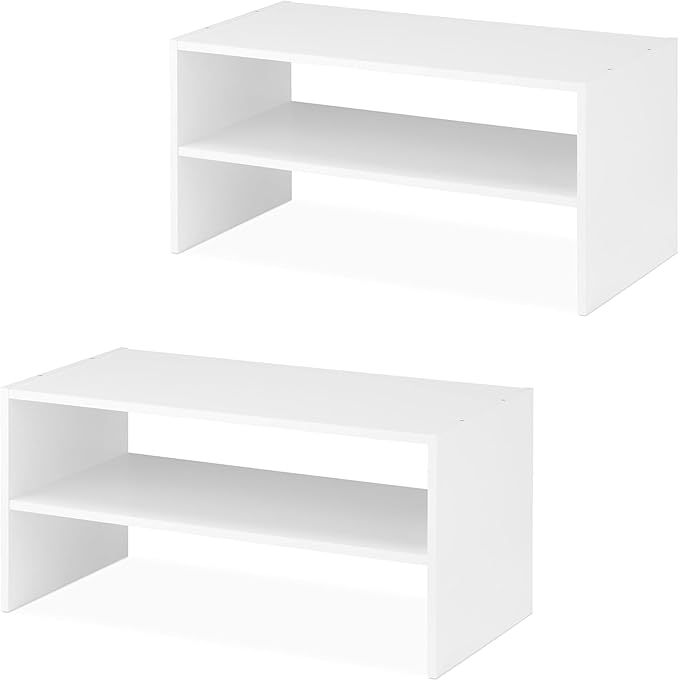 Whitmor Stackable 31" Extra Wide 2-Shelf Storage Organizer, White，2 Pack by Whitmor