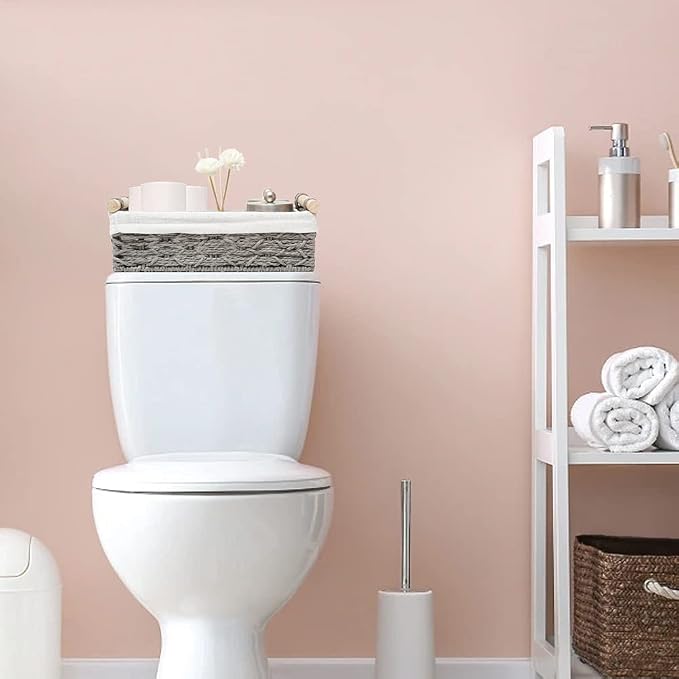 Storage Basket Wicker Baskets for Organizing Storage Bins for Counter Toilet Paper Storage Basket for Toilet Tank Top (Set of 2,Grey) - Image 4