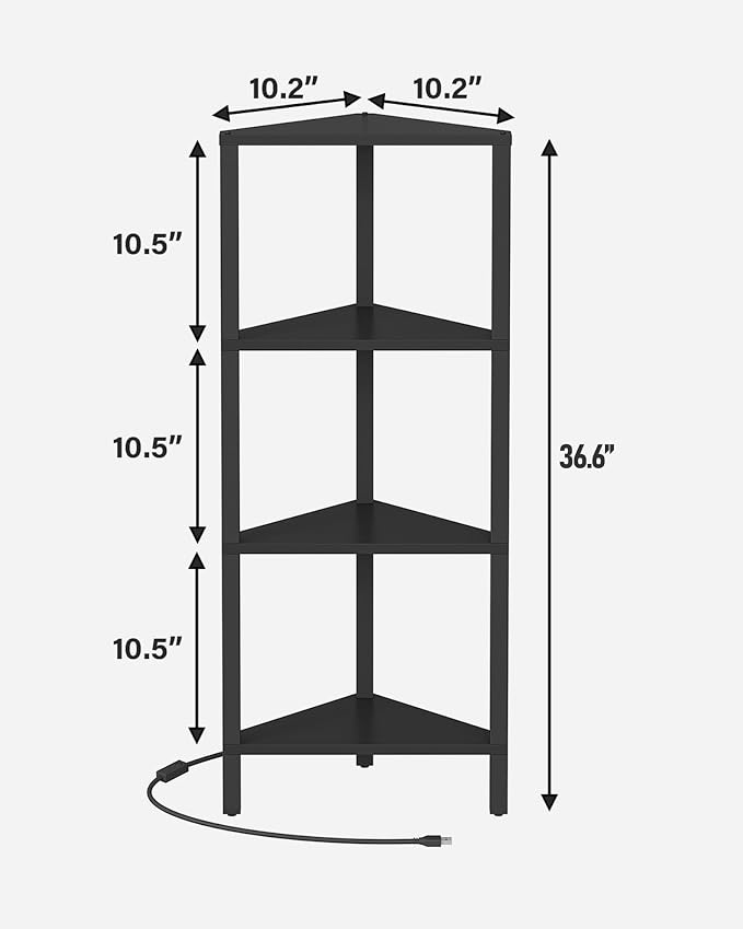 TUTOTAK Corner Shelf, 4-Tier Corner Bookshelf for Small Space, Narrow Display Corner Shelf Stand with Storage Rack, for Living Room, Bedroom, Black BS05BK004L - Image 2