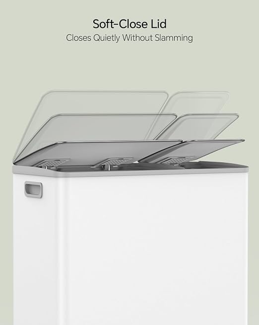 Lovewind Dual Trash and Recycling Bins for Kitchen, 13+6 Gallon Stainless Steel Garbage and Recycle Bin Combo for Large Families, Dual Trash Can with Soft Close Lid & Magnetic Stickers, White - Image 5