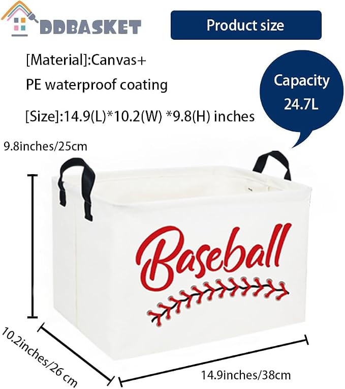 Rectangular Baseball Baskets Easter Gift Basket Empty Kids Storage Bins Baby Boy Basket Kids Baseball Toy Storage Bin Organizer Box Baseball Room Decor for Home(Baseball Basket) - Image 6