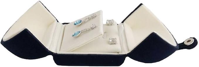 Navy Blue Velvet Premium Grade Jewelry Box for Earrings Necklace Double Layer Modern Unique Design Packaging Gift for Her (Jewelry is not included) - Image 6