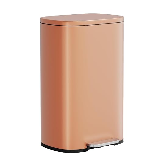 PayLessHere Trash Can Kitchen Stainless Steel Trash Can Trash Can with Lid Removable Inner Bucket Foot Pedal Soft Close for Office Home Kitchen Garbage Can Trash Bin (Pink, 13 G) by PayLessHere