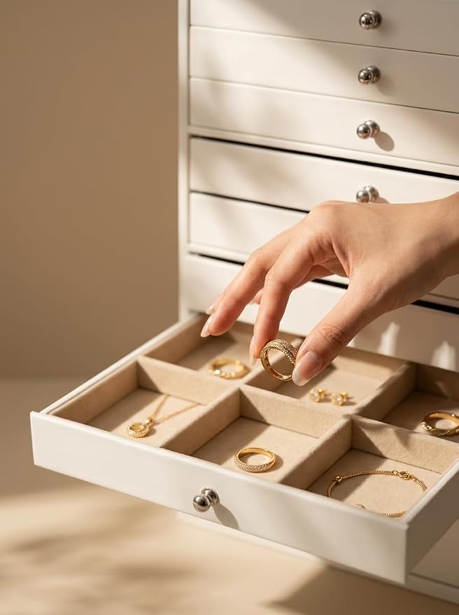 GUKA Large Jewelry Box, Jewelry Case with 10 Drawers for Big and Small Jewelry, Jewelry Storage Organizer for Watch Earrings Necklace Rings Bracelets, Birthday Wedding Gifts, White - Image 3