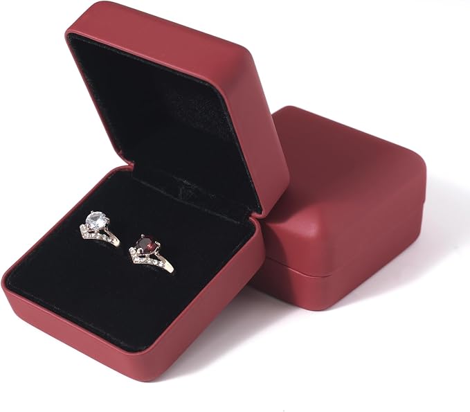 Velvet Ring Gift Box, Small Jewelry Earring Studs Holder Case for Wedding Day, Proposal, Engagement, Anniversary, Ring Display Storage Box for Women Girl (Red S) - Image 4