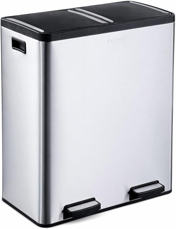 Step N' Sort The 18.5 Gallon Extra Large Capacity, Soft-Step, Dual Trash and Recycling Bin with Removable Inner Bins, Silver by Step+N%27+Sort
