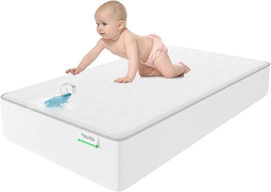 Novilla Waterproof Crib Mattress Protector 52" X 28" Breathable Fabric Mattress Cover, Baby Mattress Protector Fits Crib Bed Up to 9 ", Washable & Noiseless, White (AC-NV0MP803-C)