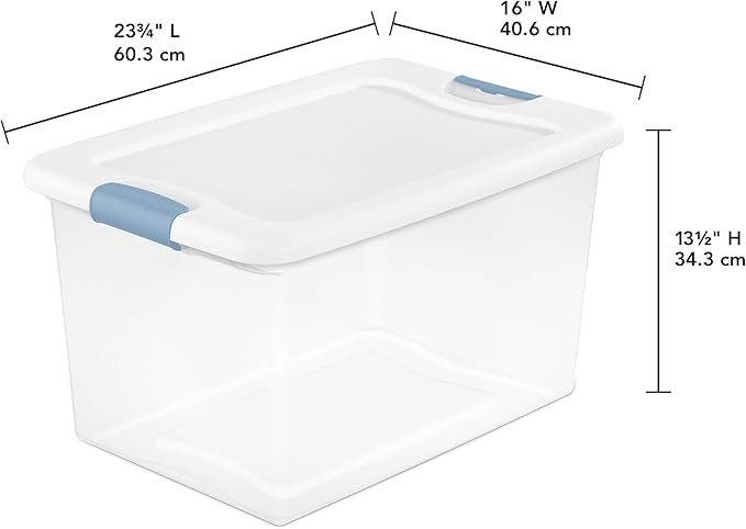 Sterilite 8-Pack 64 Quart Latching Box, Clear Plastic Storage Organizer Bins with White Lids - Large Stackable Containers for Home Bedroom, Dorm Room, and Closet Organization - Image 2