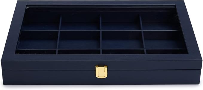 Oirlv 12 Gird Jewelry Tray with Acrylic Lid Premium Blue Leather Jewelry Organizer Box Transparent Lid Bracelet Bangle Small Watch Storage Case for Women Gift - Image 6